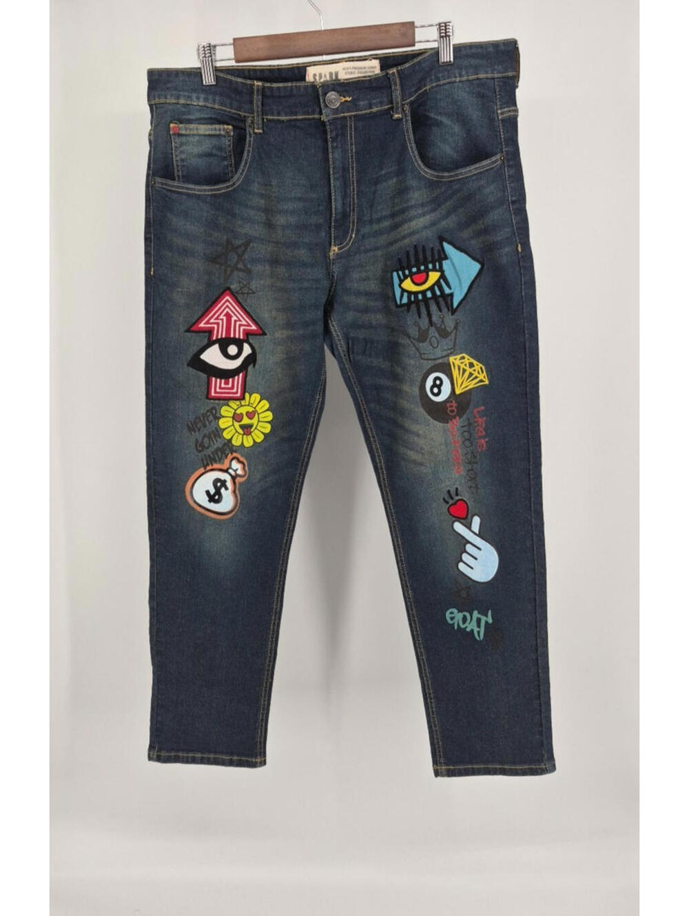 Spark Men's Premium Denim Studio Collection Embroidered Jeans Size W 38-L 30